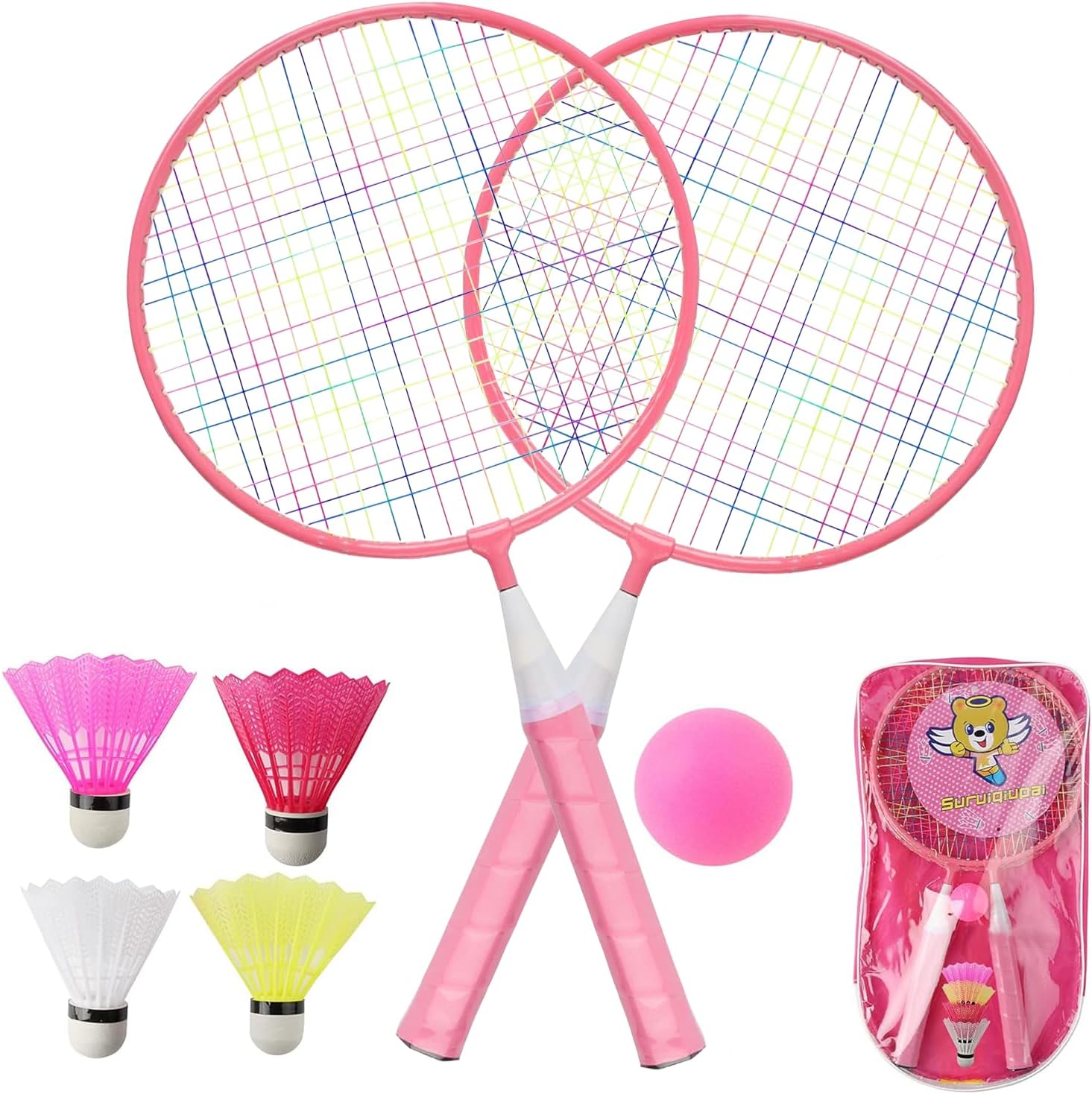 Juego De Rauetas De Bádminton para NiñOs, 1 Par De Raquetas NiñOs Ligeras Set Badminton para Jugadores Principiantes De Deportes En Interiores Y Exteriores con Bolsa De Transporte