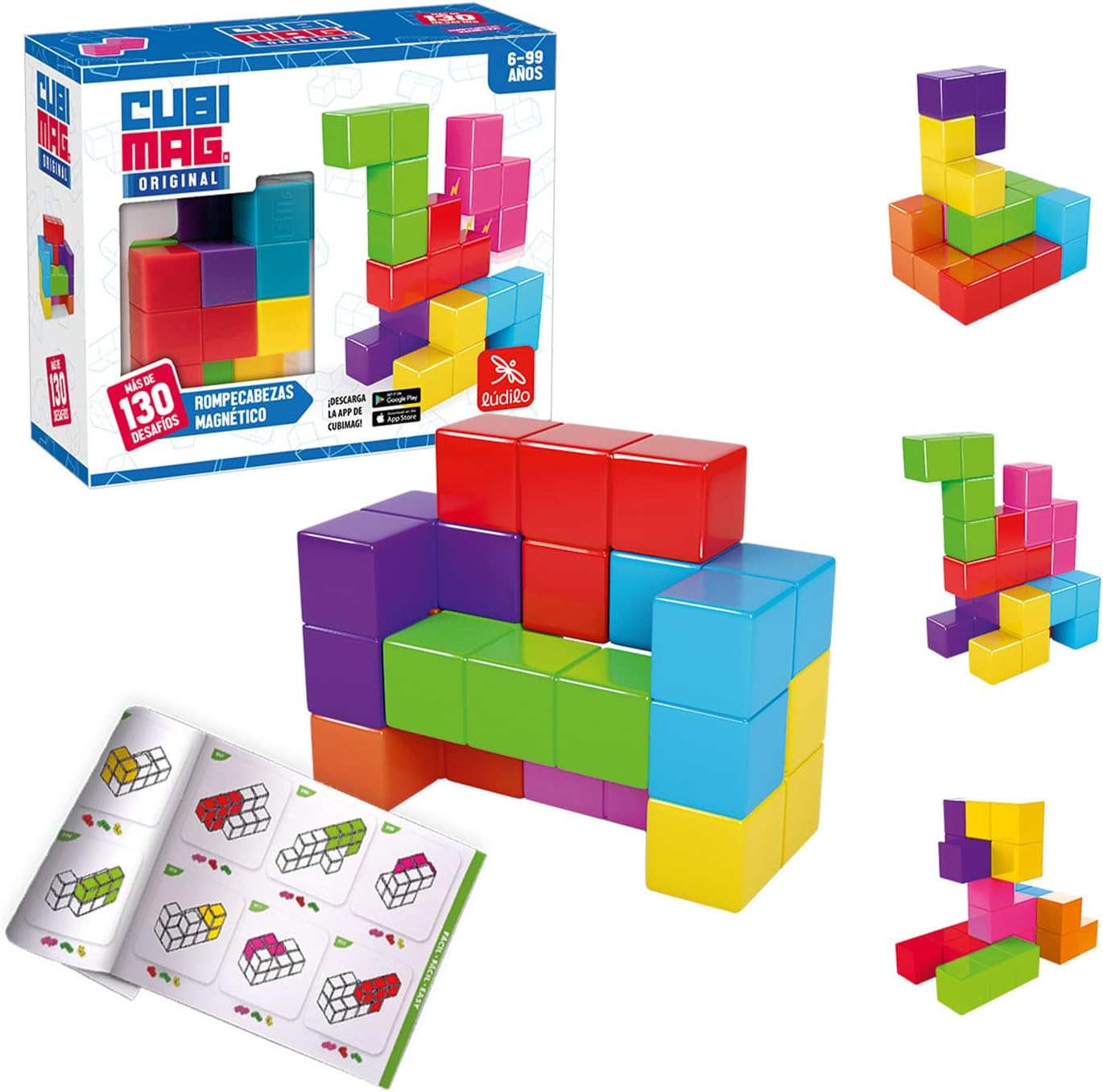 Ludilo - Cubimag Jr | Tangram Magnético Infantil con 60 Retos y 13 Piezas | Rompecabezas Niños 3 Años, Juguetes Educativos | Regalo Niño Niña 3 4 5 Años