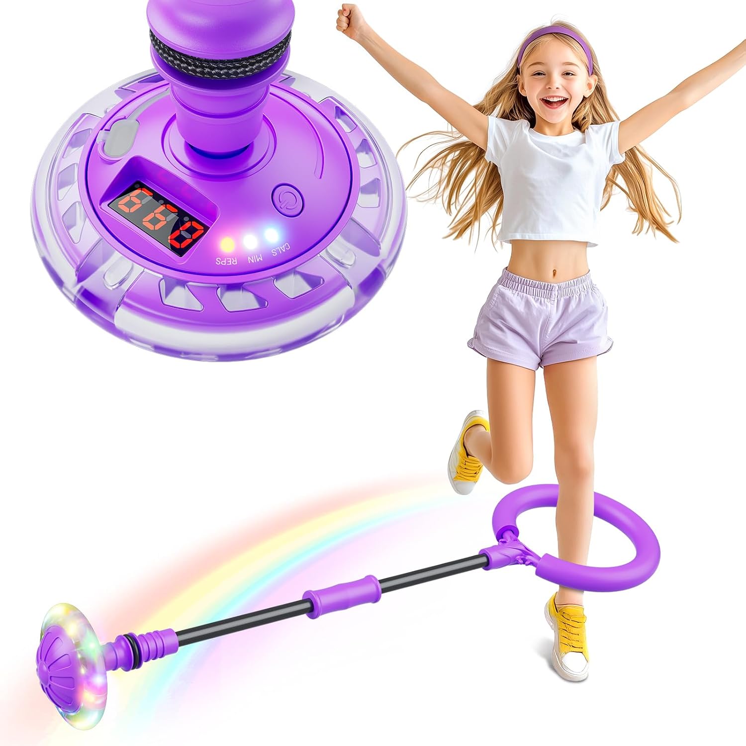 Bola de Salto de Tobillo Recargable con Luz y Contador para Niñas 6-11 Años