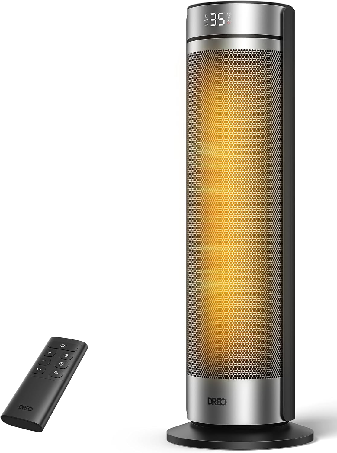 DREO Calefactor Torre 23 Pulgadas 2000W Silencioso, Estufa Portátil con Mando a Distancia, Oscilación 70°, Temporizador 12H, 5 Modos, Calefactor Cerámico PTC con Termostato para Oficina y Habitación