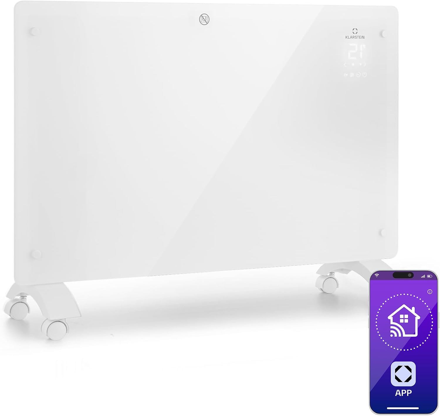 Klarstein Radiador Electrico Bajo Consumo, Estufa Montaje para Pared y de Pie, Protección Sobrecalentamiento y Termostato, Radiadores Bajo Consumo Electricos, Caleffación 1500W sin Emisiones