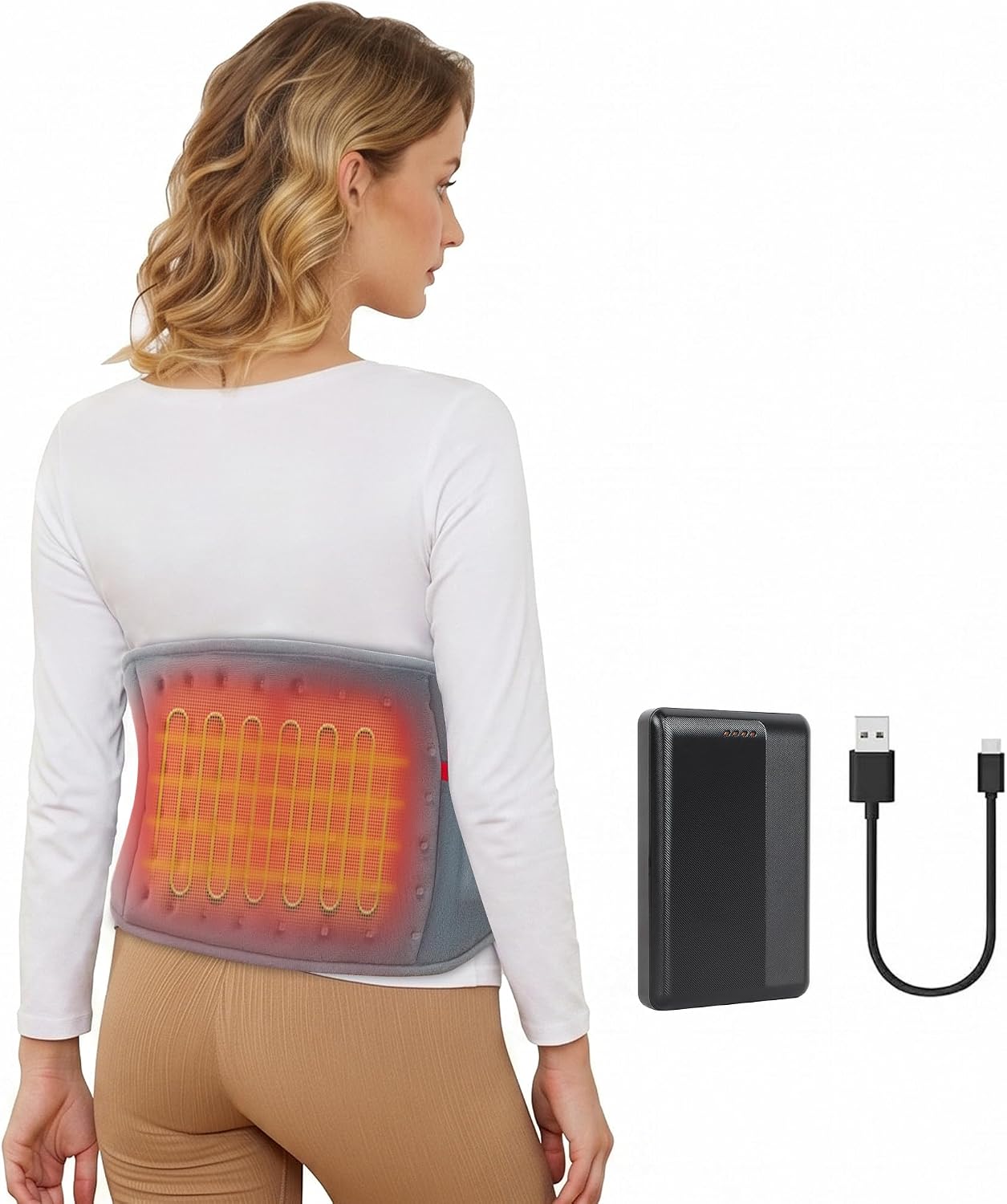 Almohadilla Eléctrica Lumbar, Manta Eléctrica con 10000mAh Bateria, 3 Temperatura Ajustables, manta calefactable para la Zona Lumbar, espalda y Abdominal