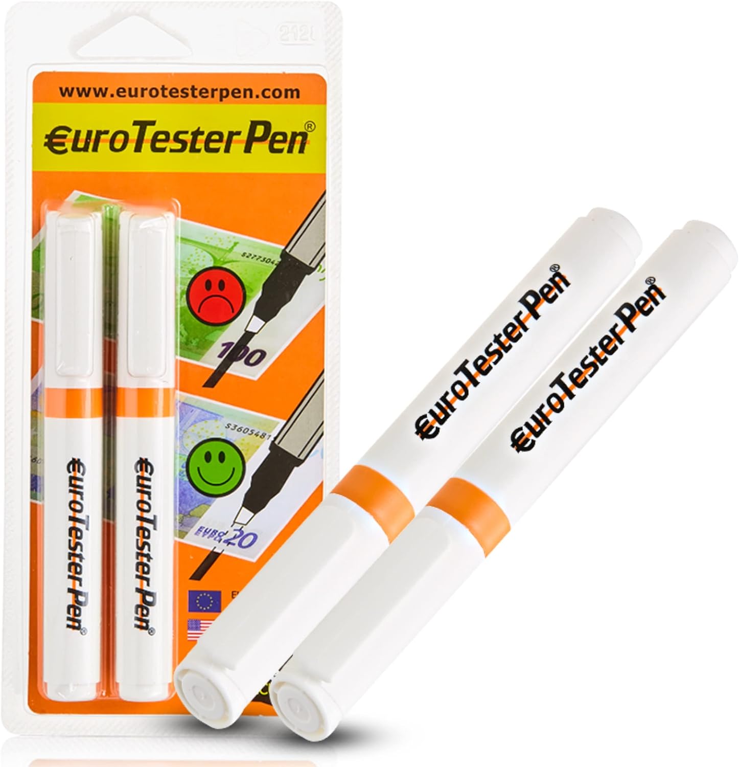 EURO TESTER PEN XL - Detector Billetes Falsos Profesional, Rotulador Billetes Falsos para Euro Dolar Libras y principales monedas internacionales, Original Made in Italy (2 Unidades)