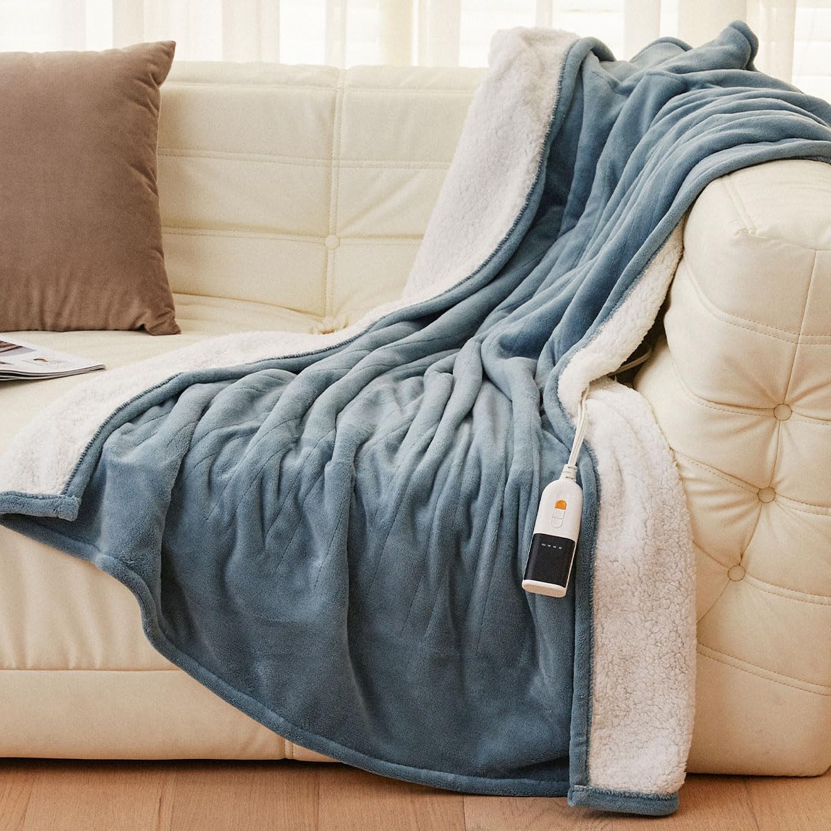 JET'S HOME Manta Eléctrica 130x180 cm, Manta calefactora 6 Niveles de Calor, Temporizador Ajustable, Lavable a Máquina, Protección contra Sobrec Calentamiento (Naranja)