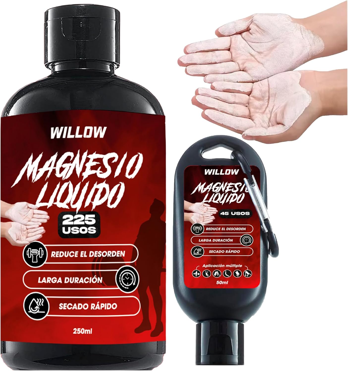 Willow ® Magnesio Líquido 250ML + 50ML | Magnesio Escalada | Tiza Líquida | Agarre Crossfit | Liquid Chalk | Calistenia Gym Halterofilia Padel Manos