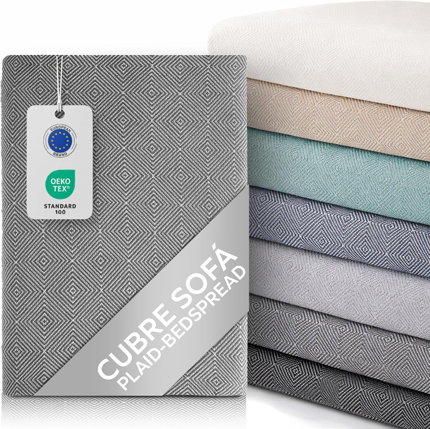 Textilhome Cubre Sofá Multiusos Dante 180x285 cm Foulard Manta Gris
