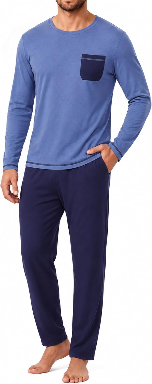 Litherday Pijama Hombre Invierno Algodón Conjunto de Manga Larga S-XXL