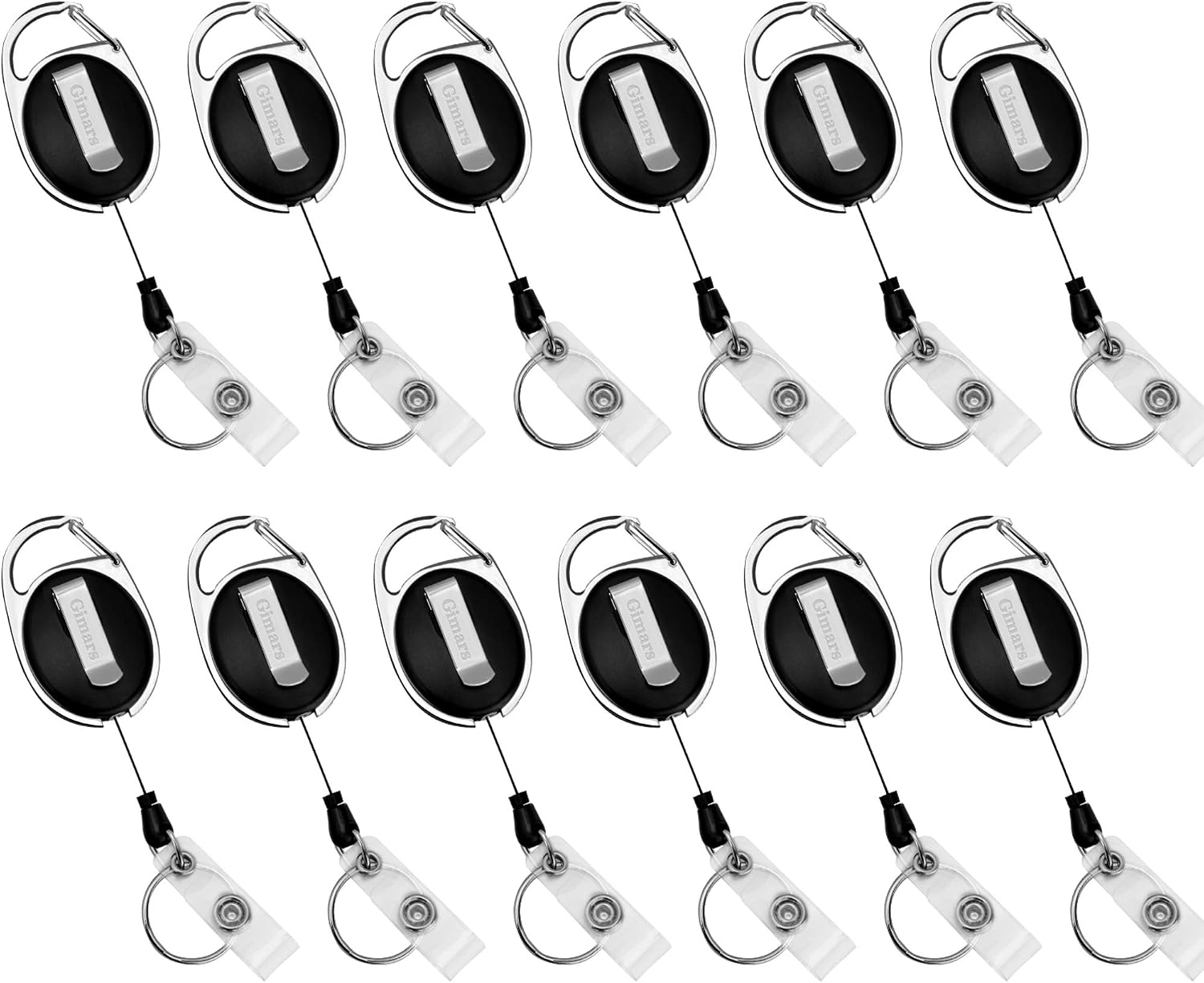Gimars 12PCS Llaveros Retráctil con Mosquetón-Cordón Acero 60 cm