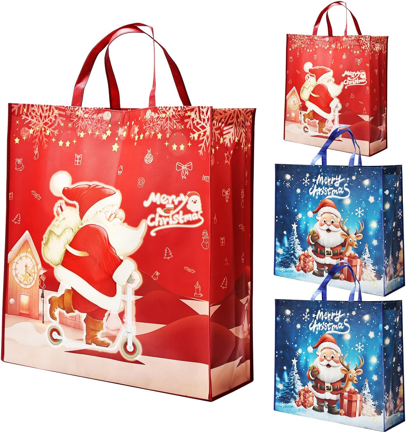Bolsas de Navidad de tamaño gigante: 4 bolsas de regalo de tela no tejida, bolsas de compras de Navidad grandes de 60 x 55 x 20 cm para envolver regalos