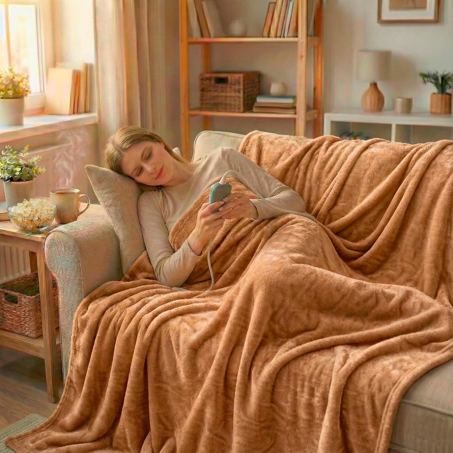 ECODE Manta Termica Electrica Grande 180x130 para Cama y Sofa, Apagado Automatico, Mando con 3 Niveles de Calor - Tejido UltraSuave, Protección Calentamiento, Cable desmontable