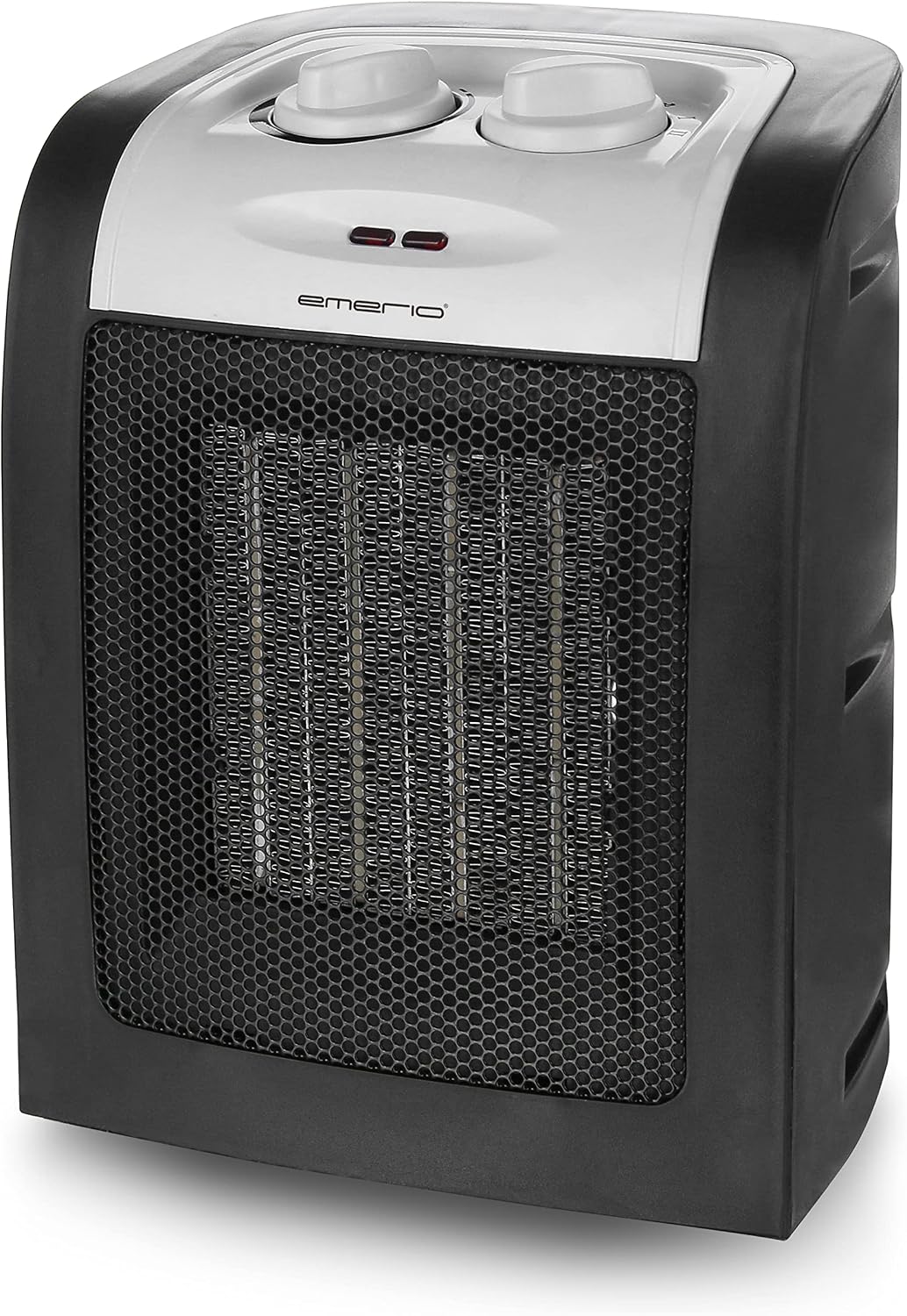 Emerio Calefactor de cerámica ECO de 1800 W, dos niveles de potencia, funcionamiento de bajo consumo mediante elemento calefactor PTC (cerámica), termostato, con interruptor de seguridad, función de