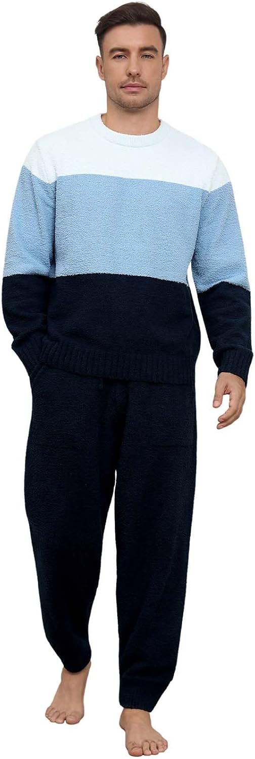 UMIPUBO Pijama Hombre Invierno Polar Suave Pijamas de Coralina con Manga Larga y Pantalón Largo Divertido Forro 2 Piezas Conjunto de Pijama Cómodo y Calentito
