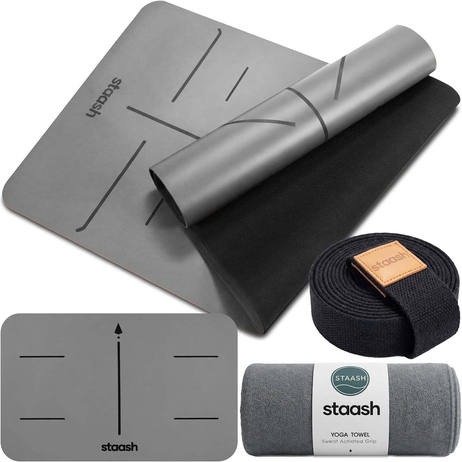 STAASH Esterilla de Yoga PU sobre Caucho Natural 4,5 mm + Toalla y Correa
