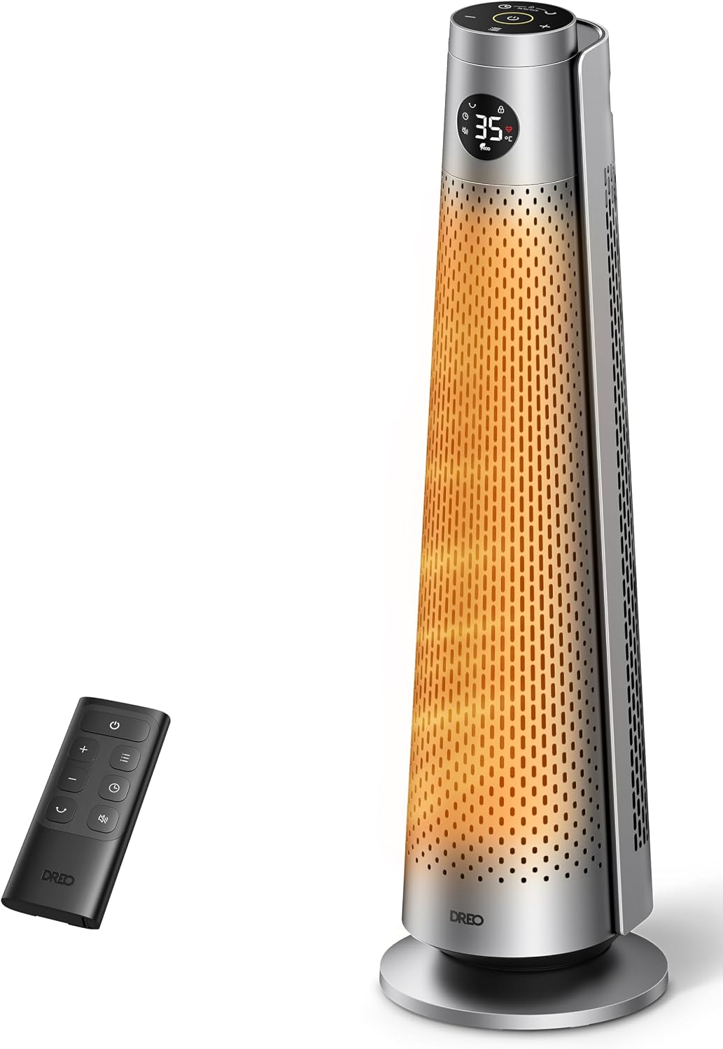 Dreo Calefactor de bajo consumo 2000W con mando a distancia, 25 dB silencioso, oscilación 120°, termostato, 5 modos 3 velocidades, protección 7 niveles, temporizador 12h, calefactor cerámico PTC