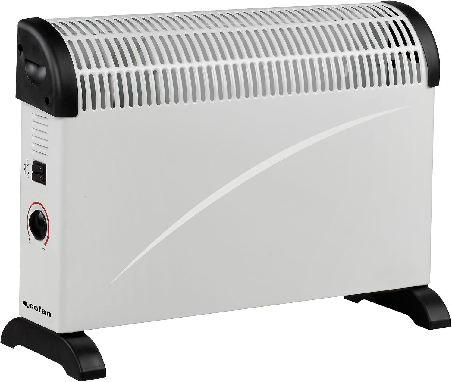 Cofan Convector radiante con termostato regulable | Potencia: 2000 W | 3 configuraciones de calor | Seguridad antivuelco | Protección contra sobrecalentamiento | Asa de transporte