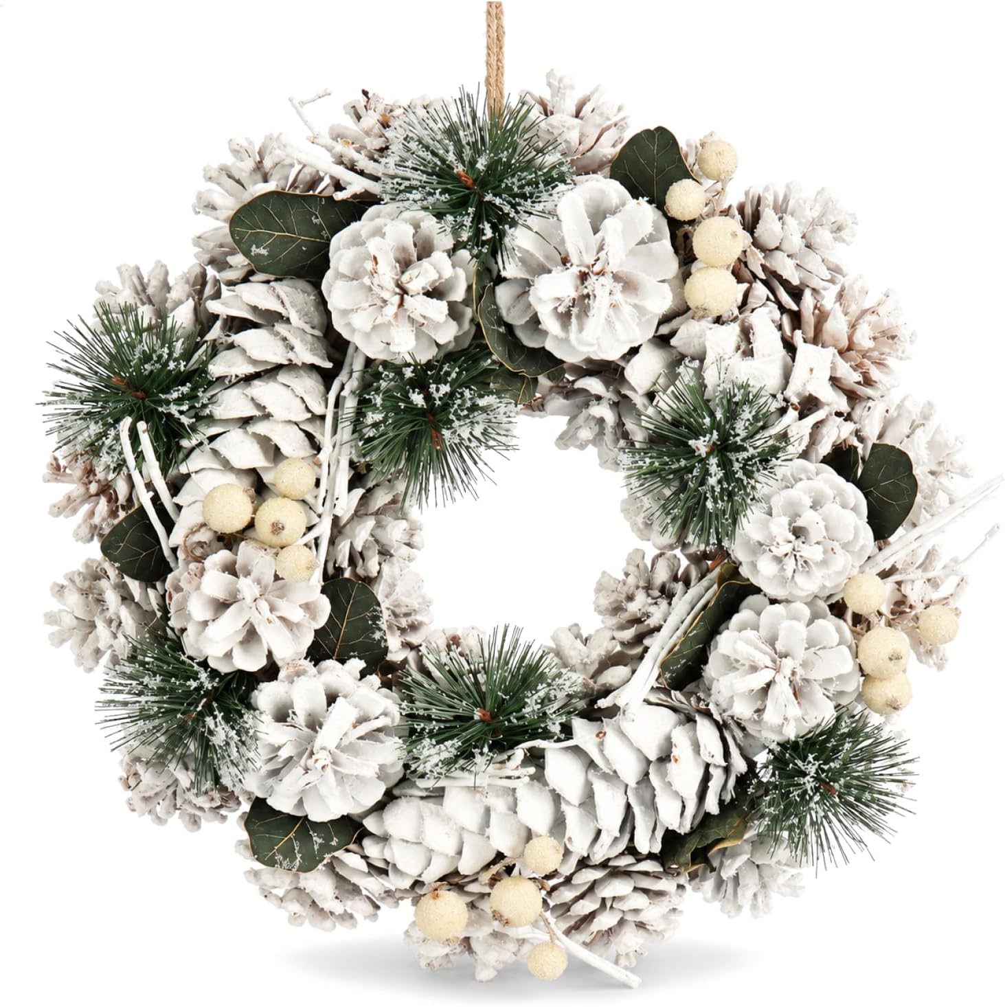COM-FOUR® Corona de puerta para Navidad, corona de adviento blanca