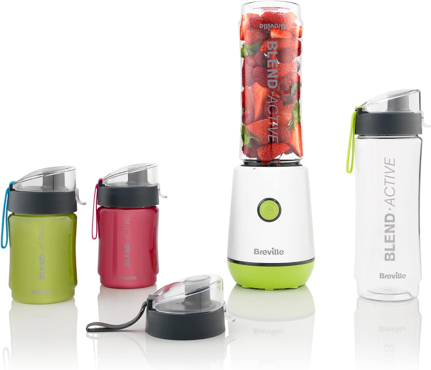 Breville Blend Active - Licuadora personal y batidora | 350 W | 2 botellas activas portátiles (600 ml) | Tapas a prueba de fugas | Blanco y verde [VBL246]