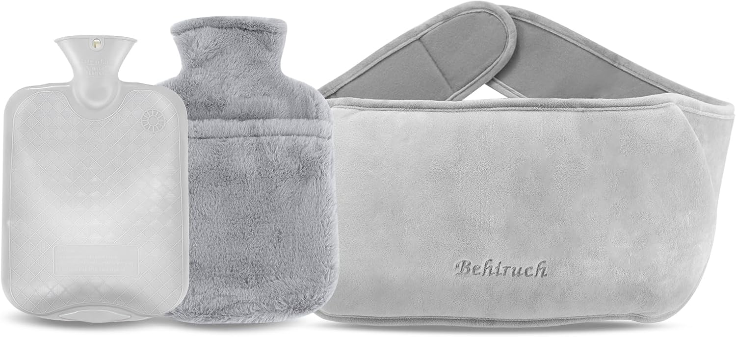 Bolsa de Agua Caliente 3 In 1, 1.2 L Bolsa Caliente Menstruación de Goma con Cubierta de Cintura Suave, para Cuello y Hombro, Espalda, Piernas, Cintura Cálida (Gris)