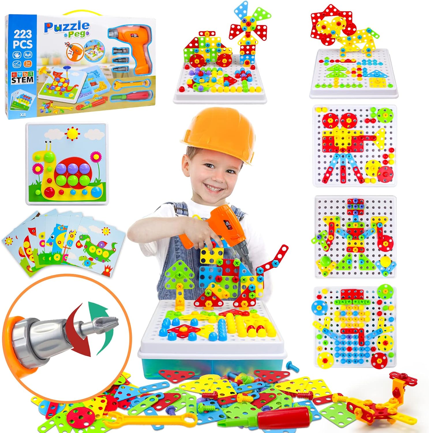 Herramientas Juguetes Niños 3 Años con Taladro, Puzzle Construcción 223Pcs