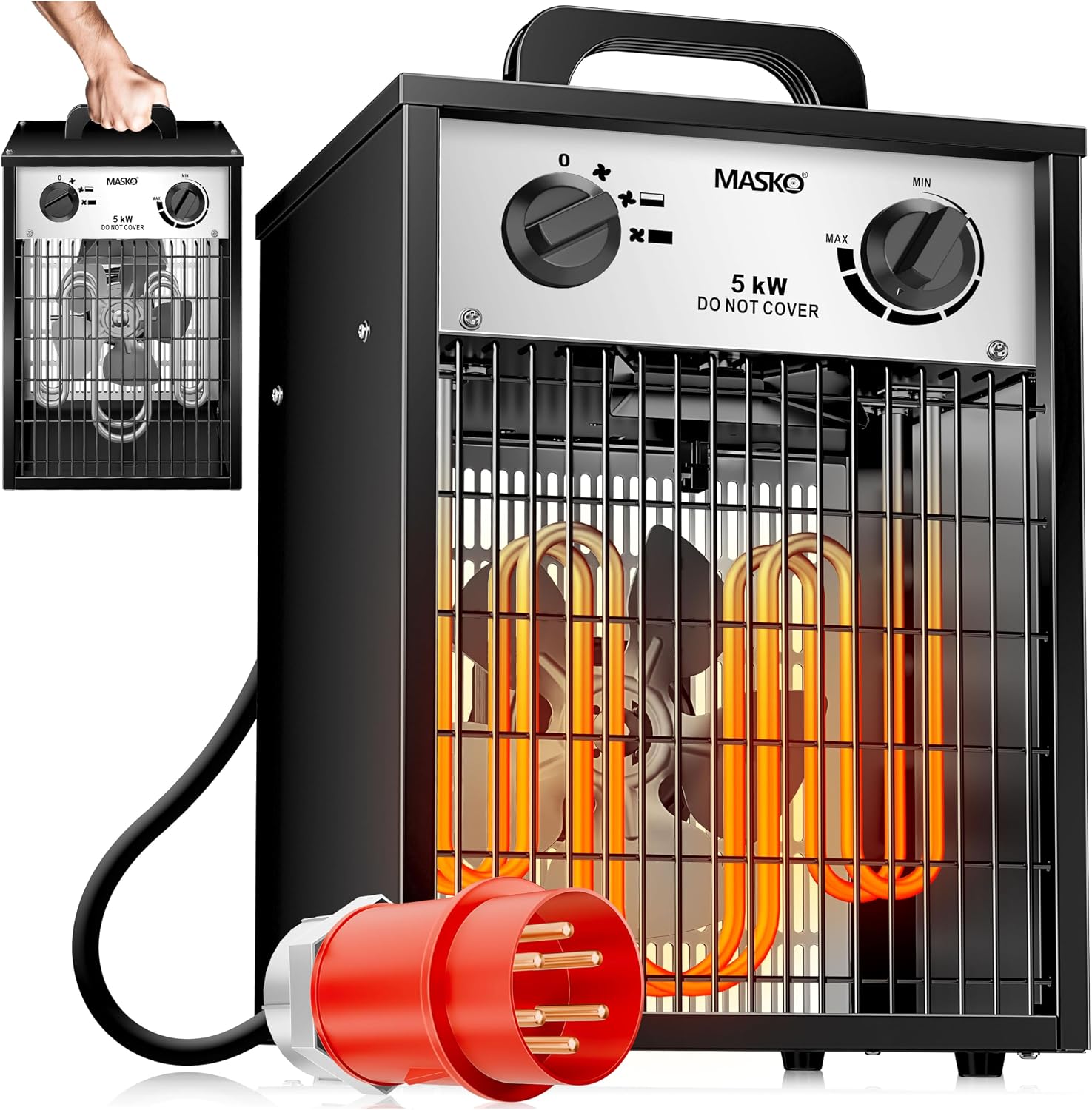 Masko Calefactor cerámico, 3 kW/3000 W, termostato, 3 niveles de calor, interior-exterior