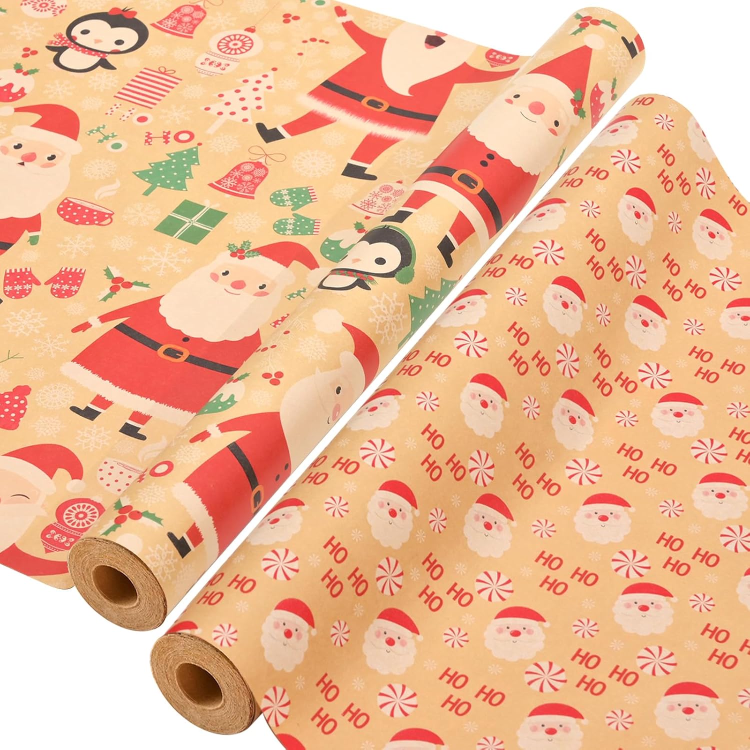 Ahfulife 2 Rollos Papel Regalo Navideño, 43cm x 15M per Rollos Papel Embalaje Navideño Reciclables Caja de Embalaje de Papel Kraft Decoración de Fiesta (B: Renos/Copos de Nieve Azules)