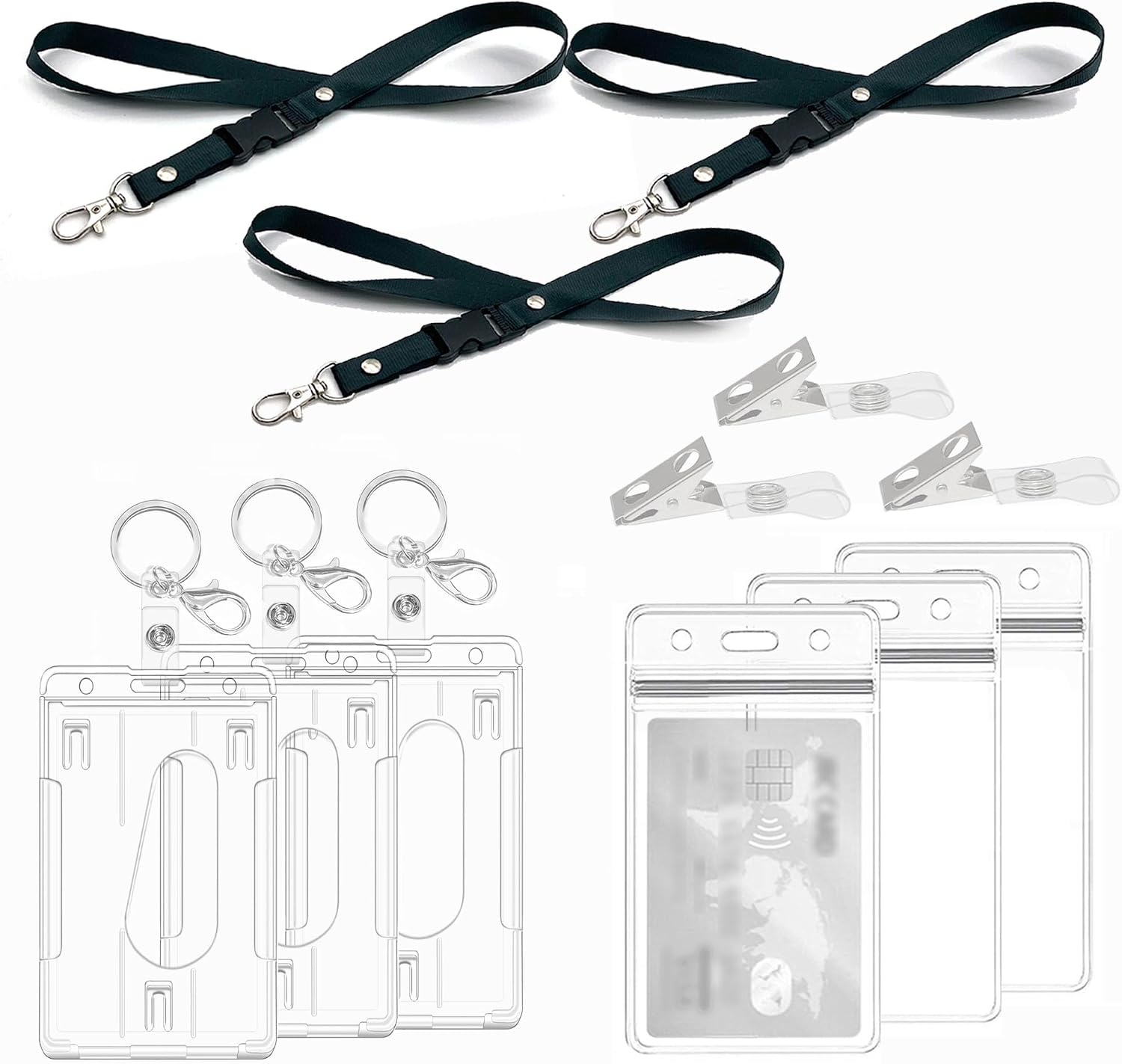Porta Badge titulares con cordón, llaveros, clips, Ideal para Tarjetas de Proximidad, Tarjetas de Crédito y Documentos de Identificación,Tarjeta tráfico (1 Set Vertical)