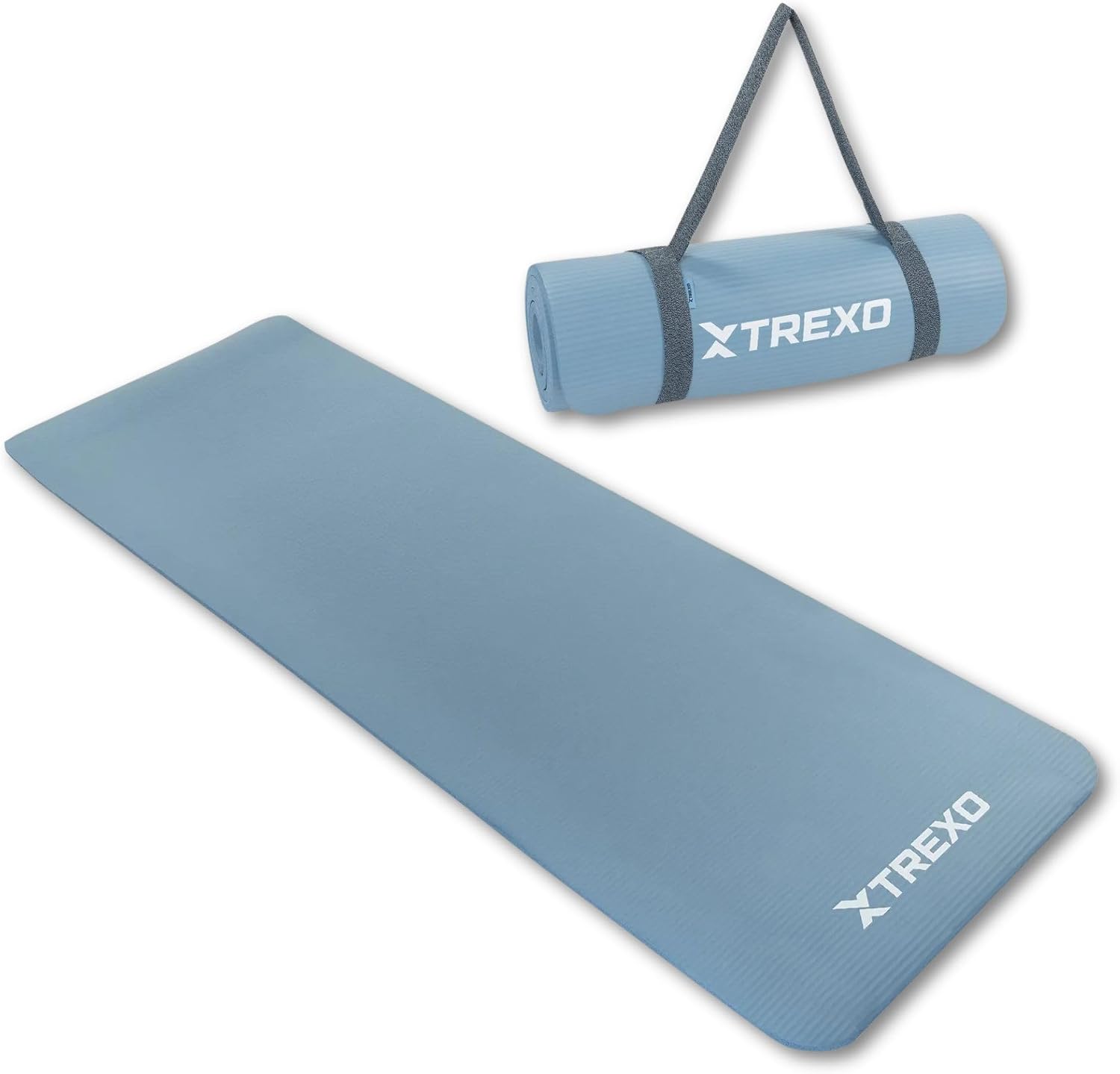TREXO NBR - Alfombrilla de ejercicio en color rosa claro, 183 x 61 cm, material de excepcional durabilidad y flexibilidad, 15 mm de grosor con textura antideslizante, completa con correa de transporte