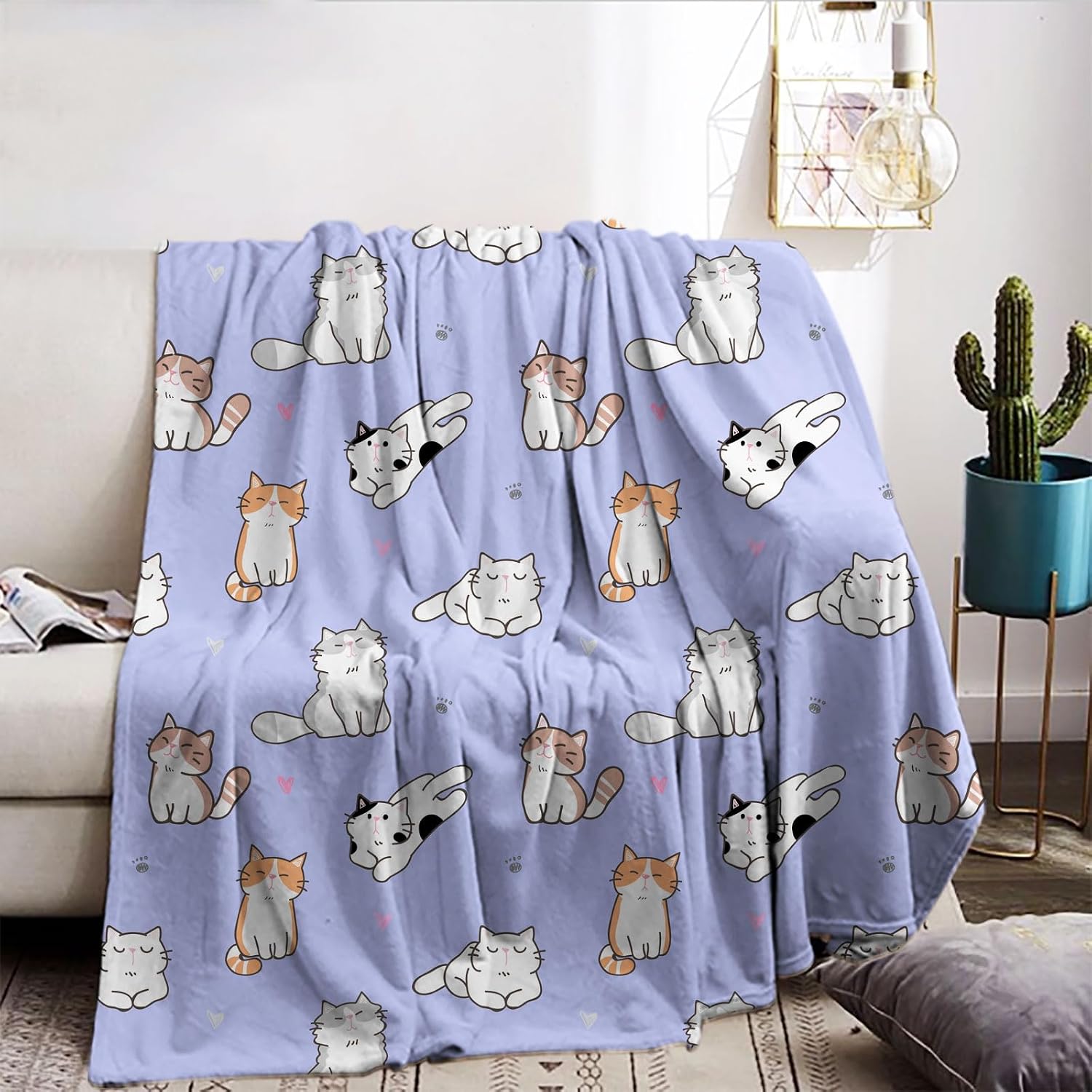 Manta Estampado Gatos 130 x 150 cm, con Estampado de Animales 3D, Manta de Forro Polar Suave y cálida como Funda de sofá, Colcha para el salón (A, 130x150cm)