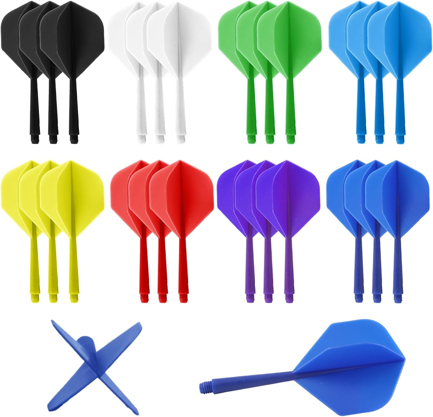 24 Plumas y Varillas Integradas para Dardos, Rosca 2BA, 8 Colores