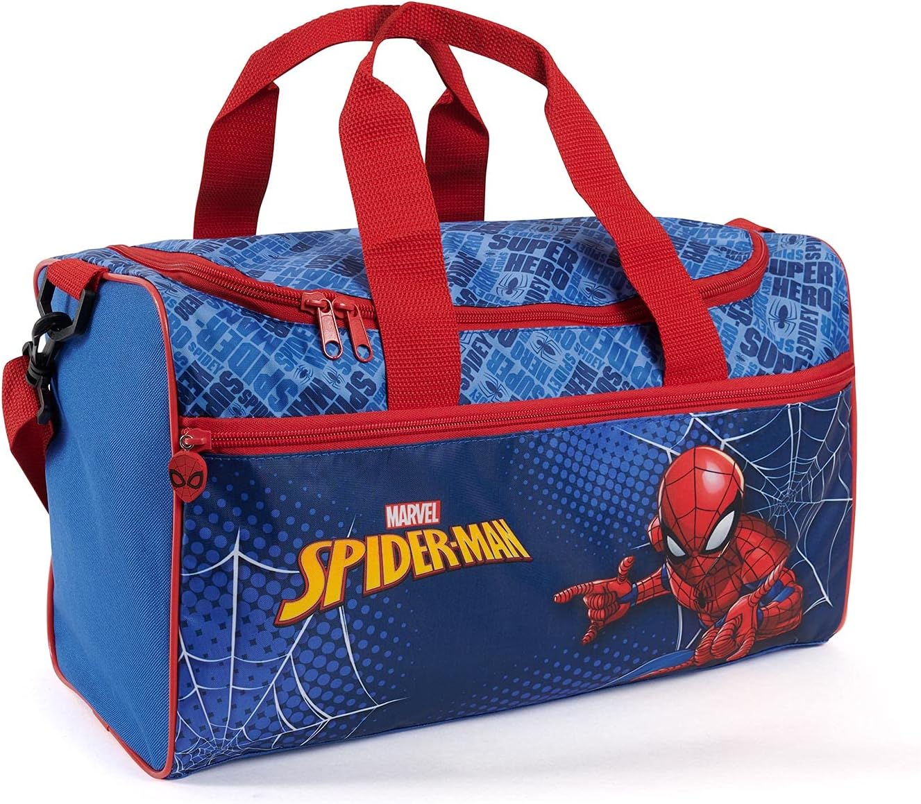 PERLETTI Bolsa Deporte Infantil Spiderman con Bandolera - Mochila Gimnasio para Niños Marvel Spider Man Azul y Rojo - Bolso Deportivo Niño con Hombre Araña Viaje Tiempo Libre - 40x24x20