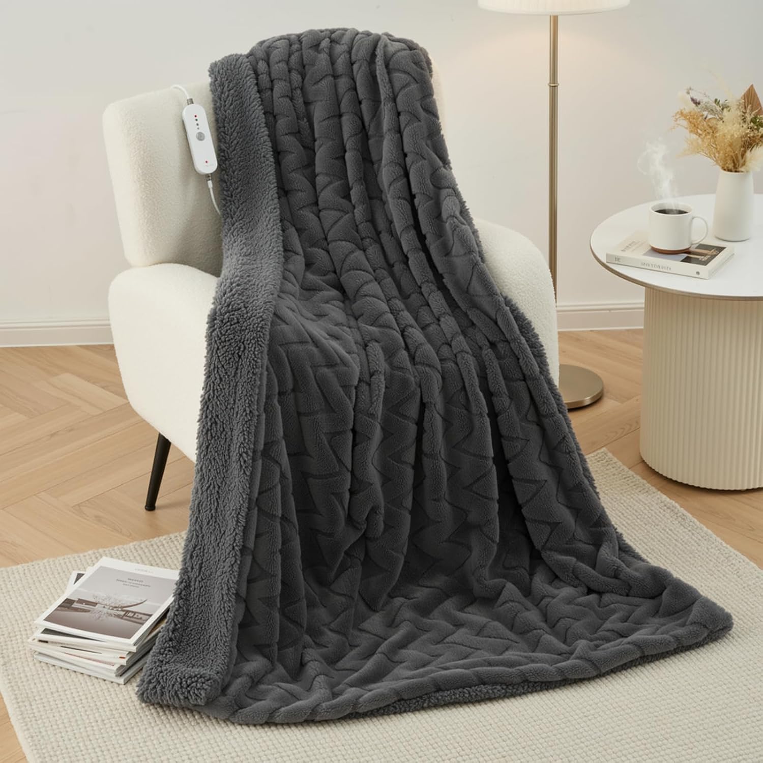 CURECURE Manta Térmica Eléctrica 130x180cm con M Patrón, Gris Oscuro