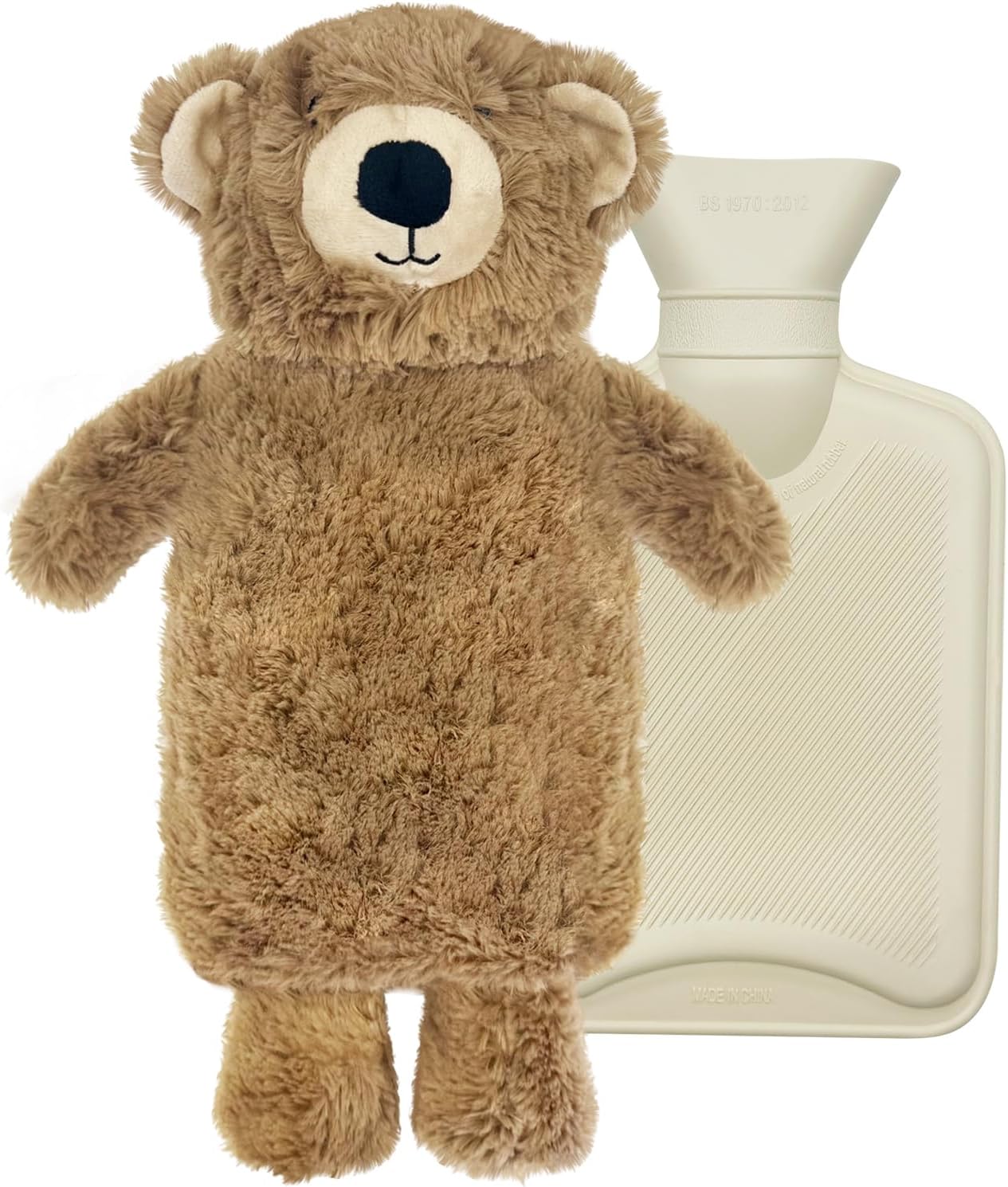 Bolsa de agua caliente, bolsa de agua caliente con funda para bolsa de agua caliente, funda para botella de agua caliente, regalo para mujeres y niños, termófora mullida (ositos, 1 L)