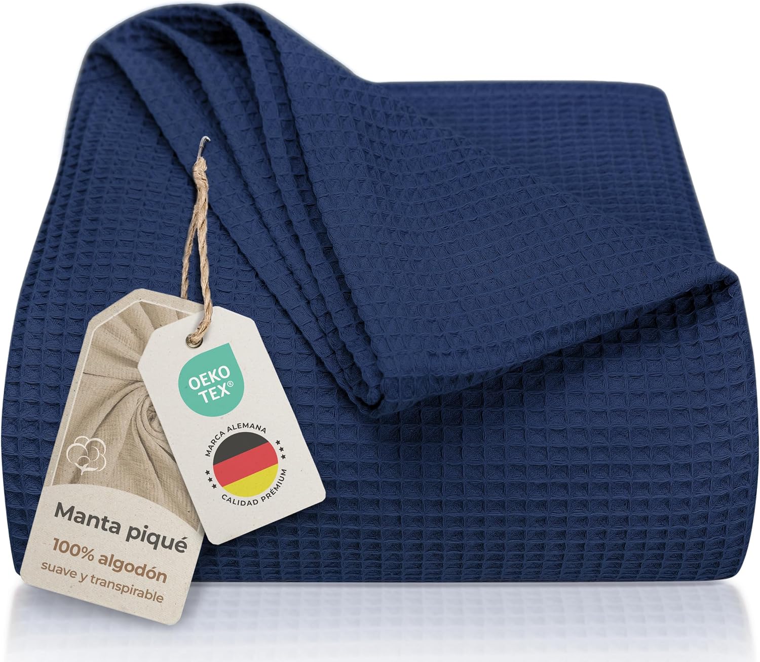 LAYNENBURG Manta para Sofá Verano 150 x 200 cm - Waffle Pique 100% Algodón - cocha Ligera de Verano - Manta de algodón como Manta de Cama, de sofá - Manta de sofá aireada (Crema)
