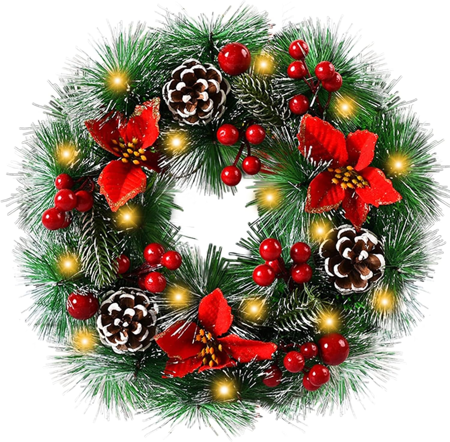 Corona de Navidad 30 cm,Guirnalda de Navidad en la Puerta Principal,con luz LED,Corona de Navidad,Decoraciones Colgantes de Navidad,Decorar Chimeneas Puertas y Ventanas Esperar.