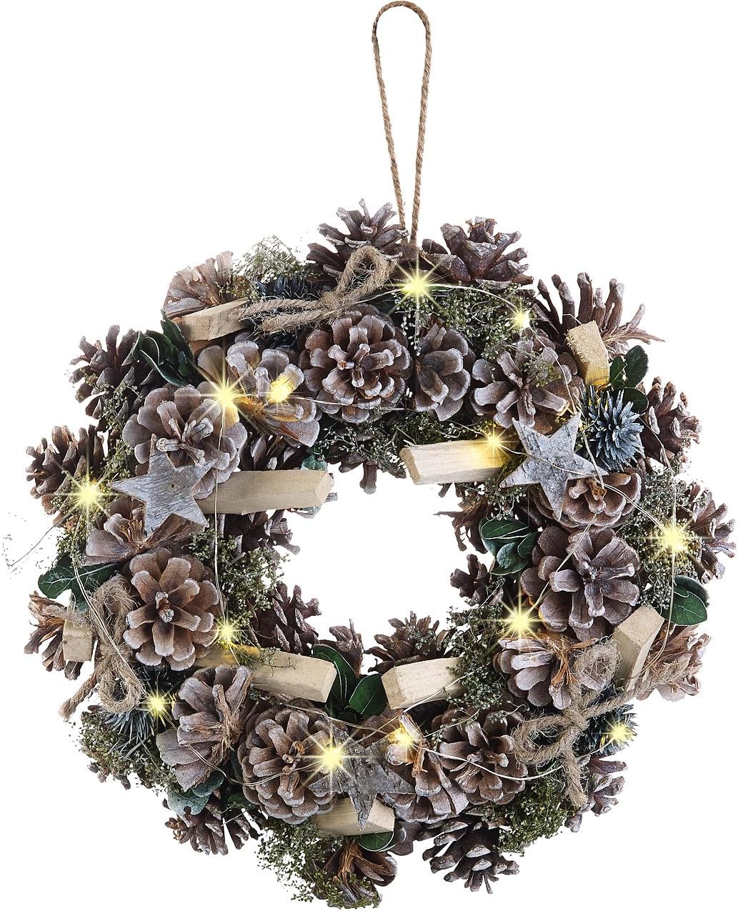 infactory Corona de adviento para Puerta: Corona de Adviento y Navidad, con iluminación LED, Ø 30 cm, 15 Leds (para Puerta, navideña, Invierno)