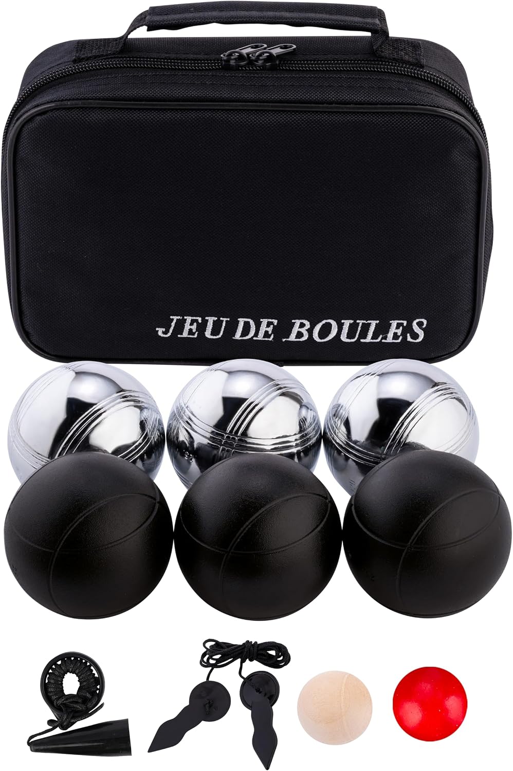 Juego de Petanca 6 Bolas Acero Cromado Negras 74 mm 720 g Bolsa