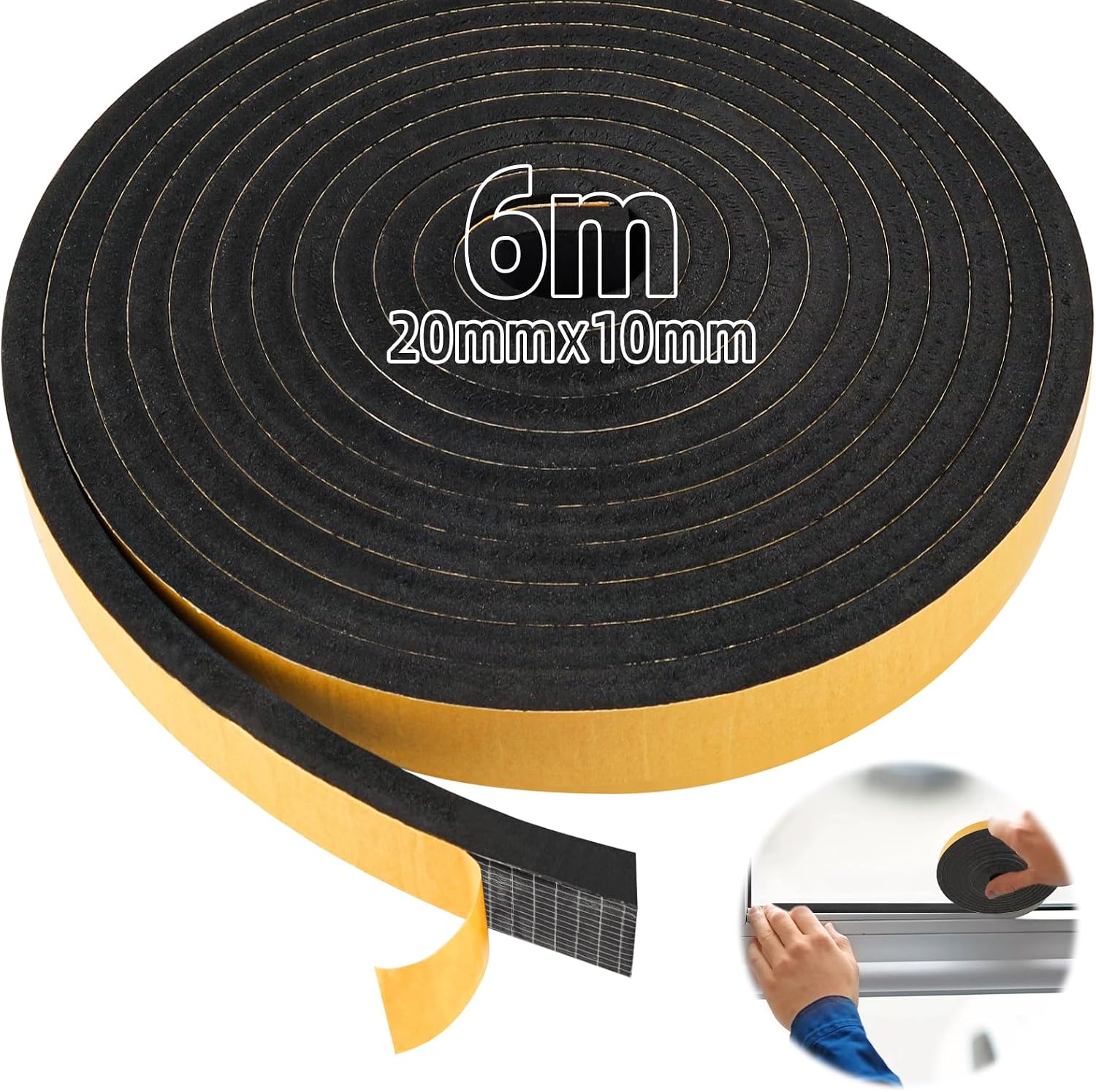 Cinta Adhesiva de Espuma Autoadhesiva Burlete Adhesivo Juntas de Goma para Ventanas 20mm*10mm*6M para Puertas y Ventanas del Hogar, Espuma Burlete Adhesivo de Alta Densidad