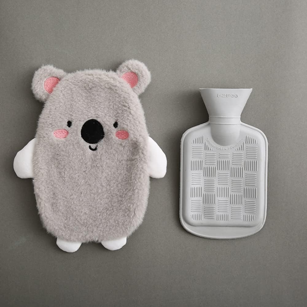 Bolsa de agua caliente prémium con funda suave extraíble de 0,5 litros, bolsa de agua caliente para niños, de caucho natural seguro y duradero, botella de agua caliente(dinosaurios verde)