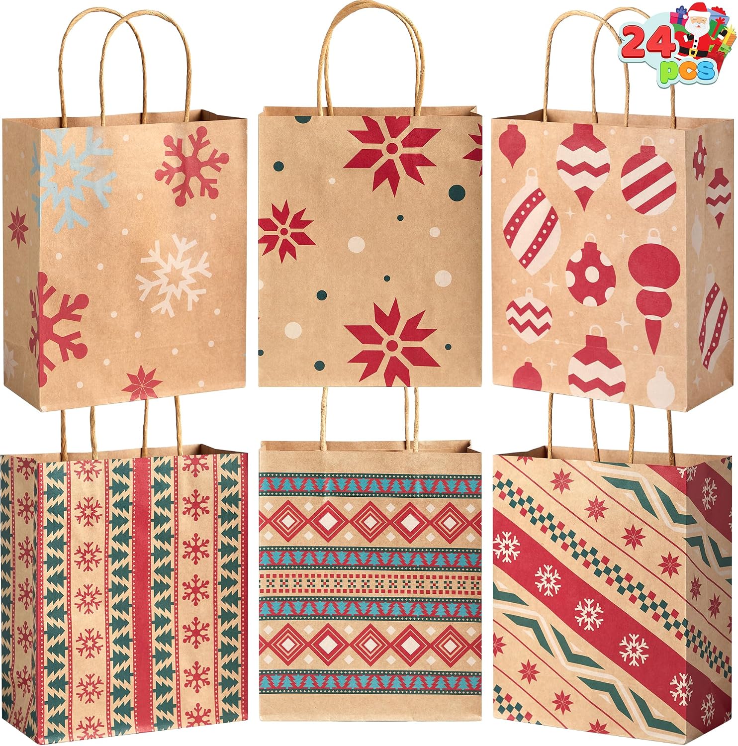 JOYIN 24 bolsas de regalo de papel kraft de Navidad para aulas de Navidad y recuerdos de fiesta (marrón, 9 x 7.3 x 3.3 pulgadas)