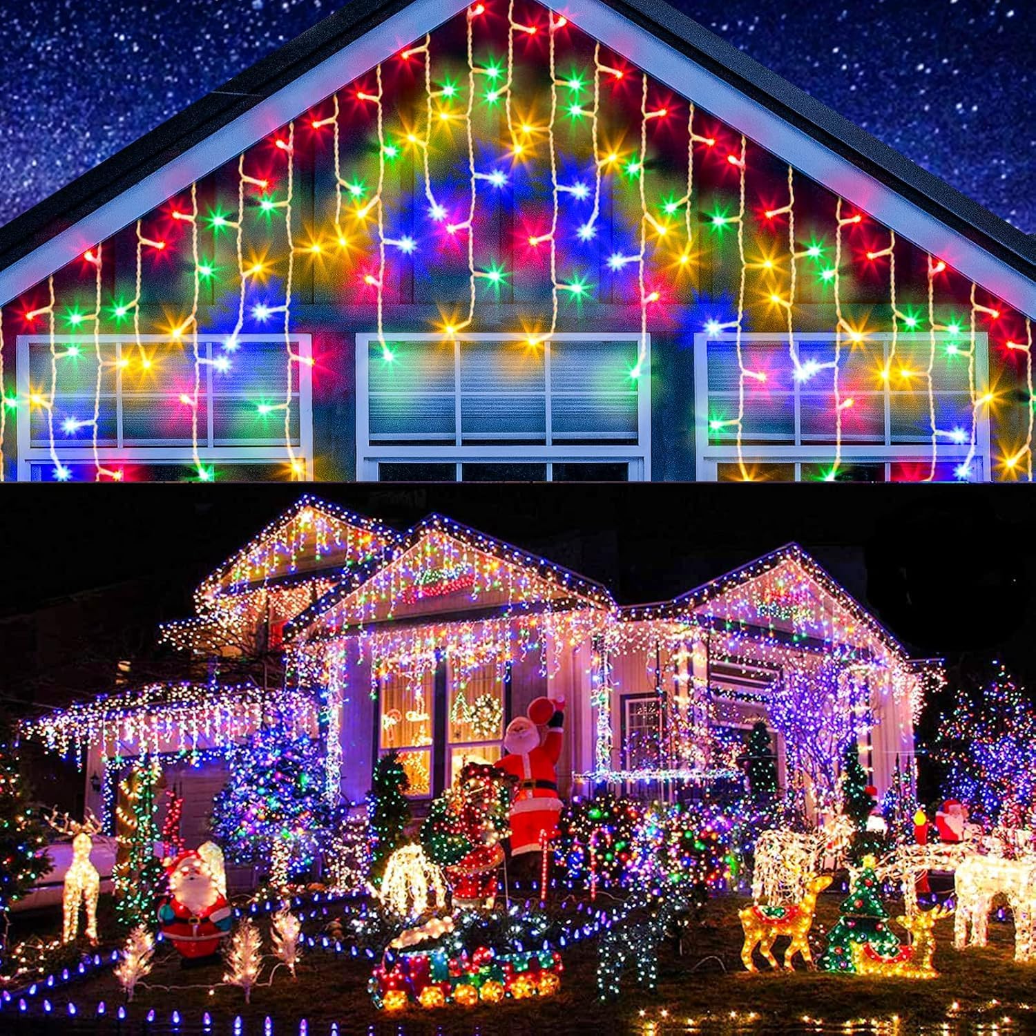 Elegear 20m 800 LED Cortina Luces Navidad Exterior con Enchufe Temporizador, Prolongable Impermeable Carámbano, Luz de Hadas de Colores para Natal Boda Fiestas Casa Jardín Patio Balcón, Multicolor
