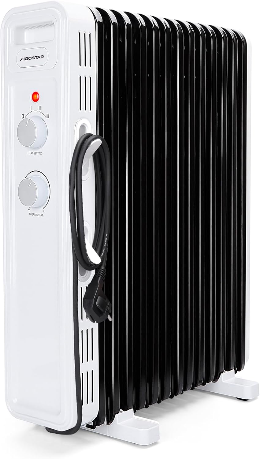 Aigostar Radiador de Aceite de 13 Elementos, 2500 W, Silencioso
