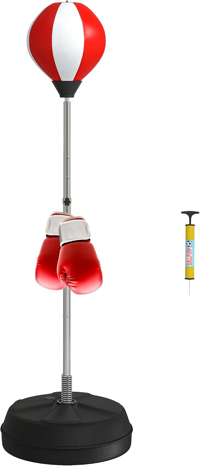 HOMCOM Saco de Boxeo Pie Punching Ball con Guantes 126-144 cm