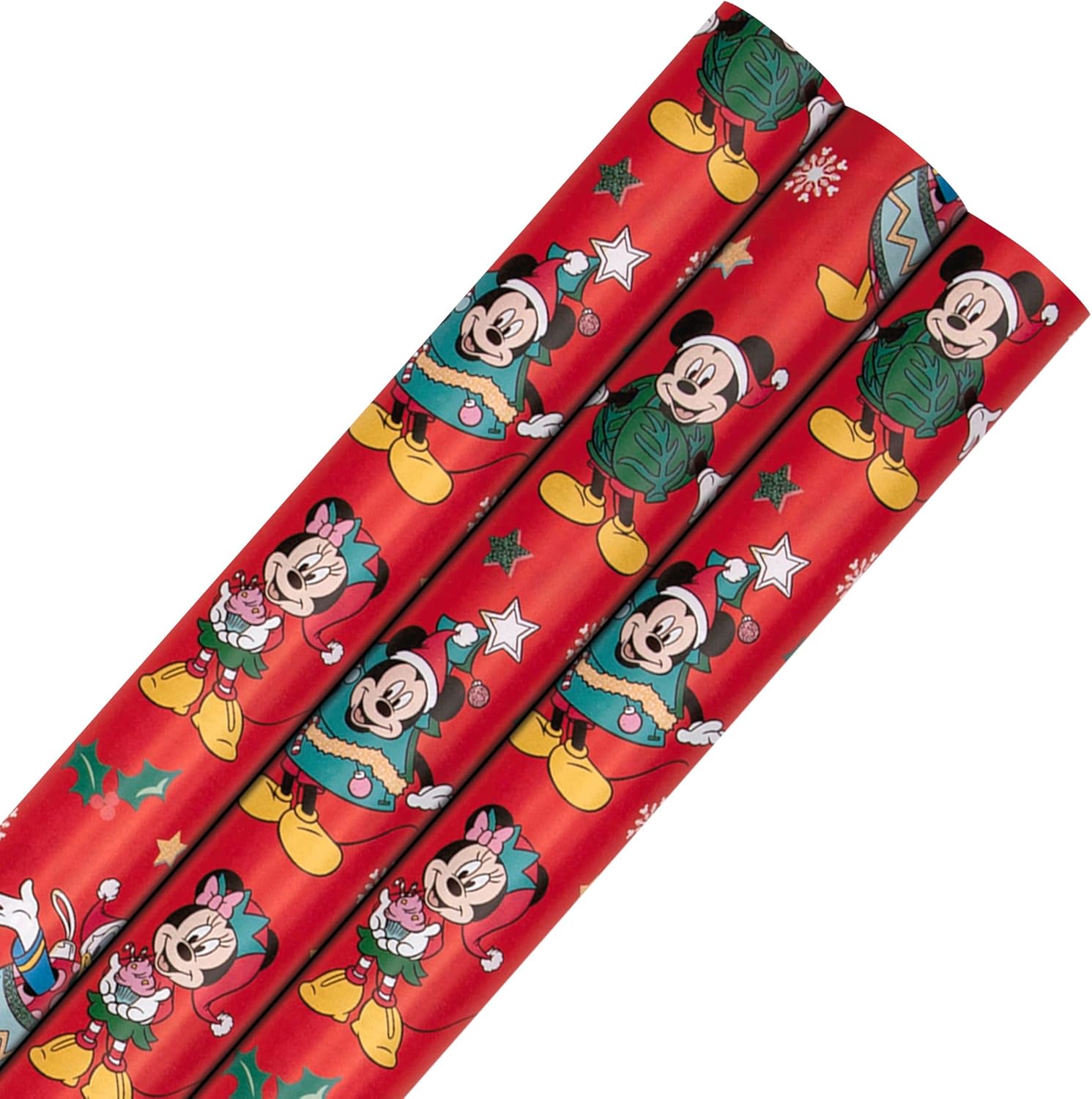 Hallmark Papel de regalo, rollo de envoltorio, paquete de 3, Disney, Mickey Mouse, Minnie Mouse, Navidad, rojo, 4 m cada uno