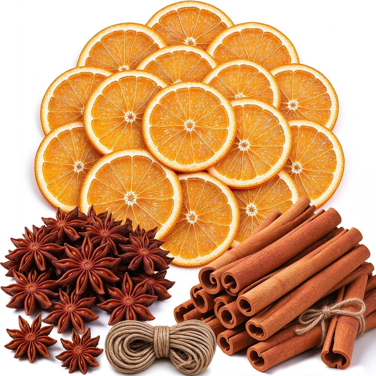 Kit de Corona navideña de 60 Piezas: palitos de Canela, rodajas de Naranja Seca, anís Estrellado, Cordel de Yute, Decoraciones para árboles de Navidad, difusor de Aromas