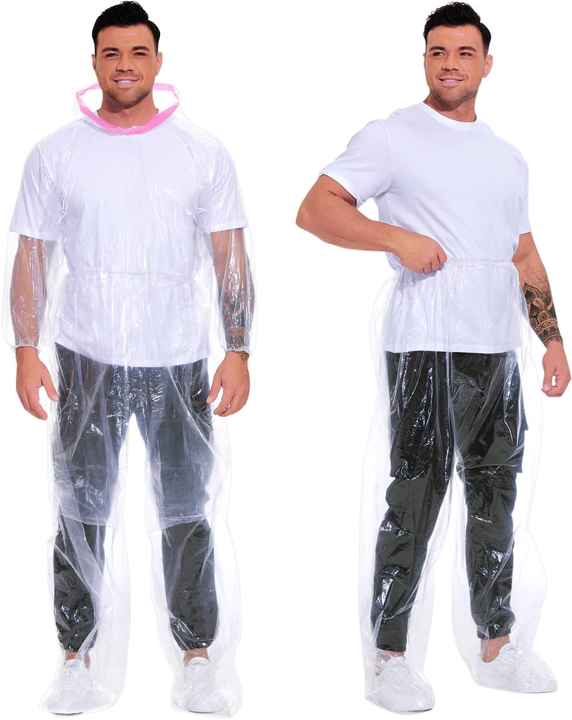 2x Chubasquero Impermeable Desechable con Capucha y Pantalón de Lluvia