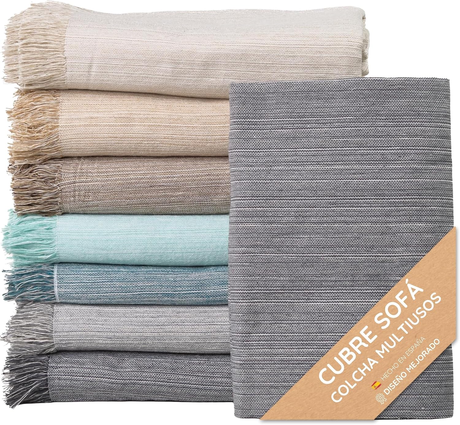 Colcha Multiusos: Manta Sofa, Pañuelo para sofás de algodón y Otras Fibras. Fabricado en España. Fundas de sofá (Gris Oscuro Jaspeado 06, 180x260cm.)