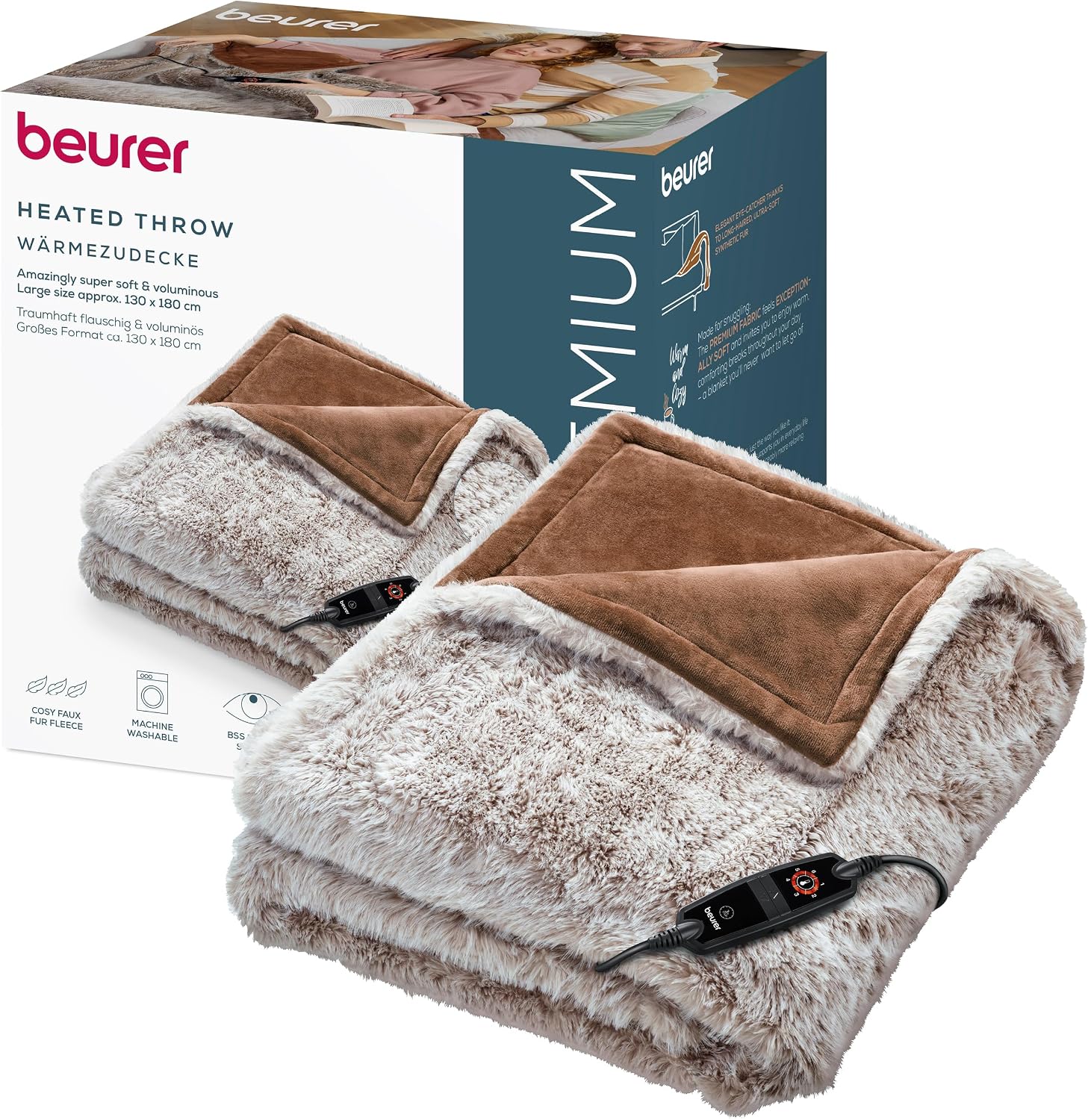 Beurer Manta eléctrica Arctic Brown, Extra Suave con diseño Reversible