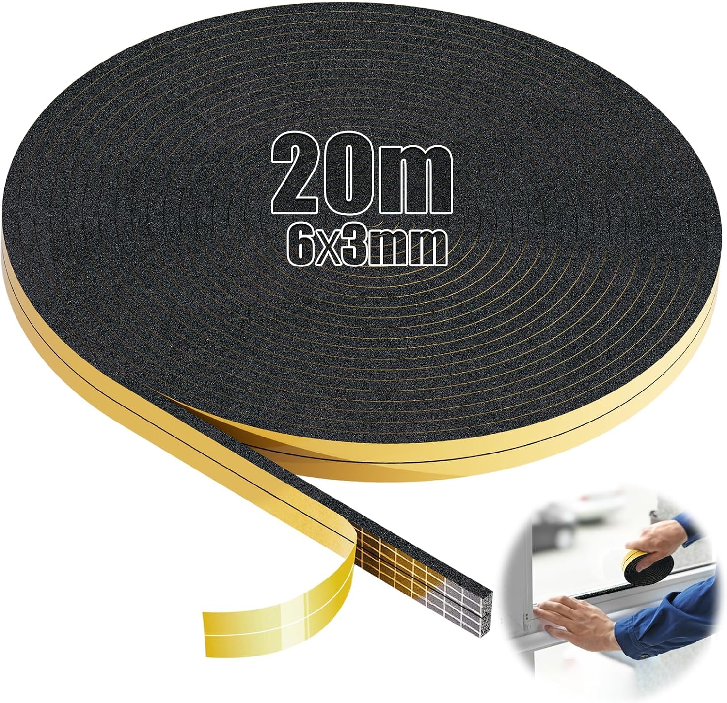 SWTYExt 6m Burlete Ventana Adhesivo 20mmx10mm Cinta Selladora Espuma Negro