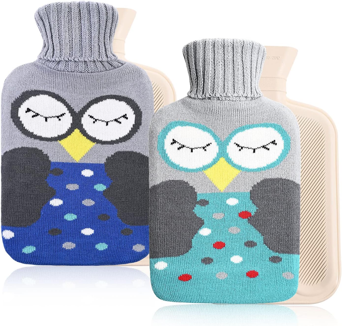 Bolsa de Agua Caliente con Funda,Goomp 2 Piezas 2L Bolsas Agua Caliente De Gran Capacidad Natural Goma Botellas para el Alivio del Dolor de Espalda,Cuello, y para Noches Acogedoras