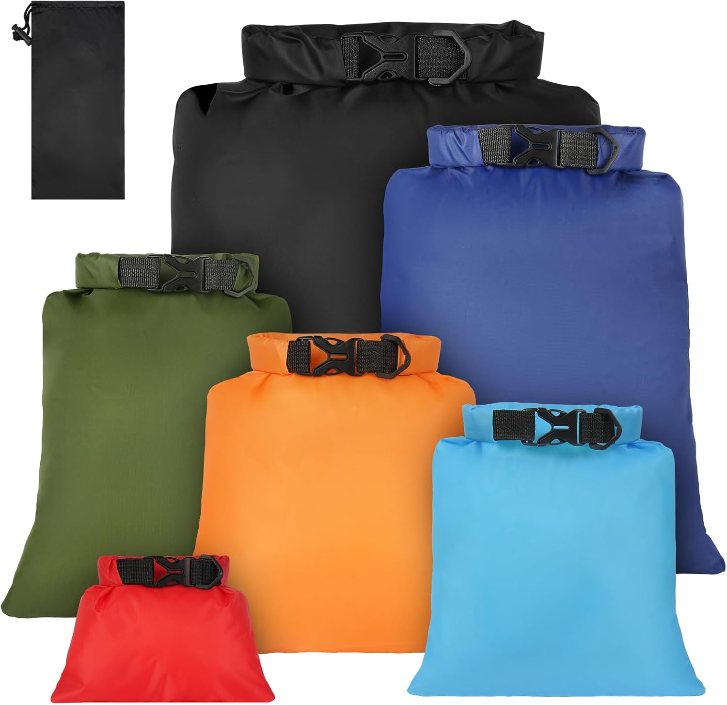 6 Piezas Bolsas Estancas Impermeable, 1.5/2.5/3/3.5/5/8L Bolsas Secas Ligeras, Bolsas Estancas Ligeras Portátil, para Kayak, Senderismo, Rafting, Camping, Pesca, Ciclismo(Verde)